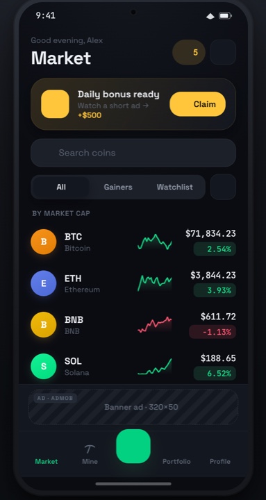 Market list of coins with live prices